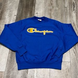 Vintage blue Champion crewneck orange patch embroidered Med sweatshirt